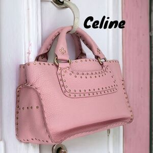 AUTHENTIC CELINE PINK LEATHER BOOGIE TOTE SATCHEL BAG GROMMET EMBELLISHED